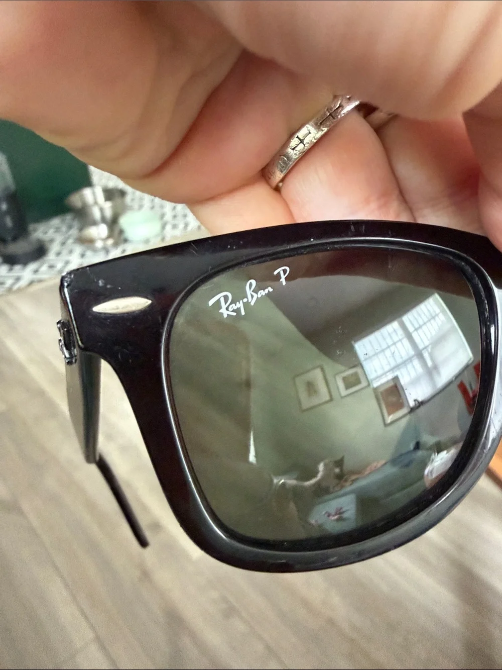 Ray-Ban Black Wayfarer Sunglasses with Green Lenses